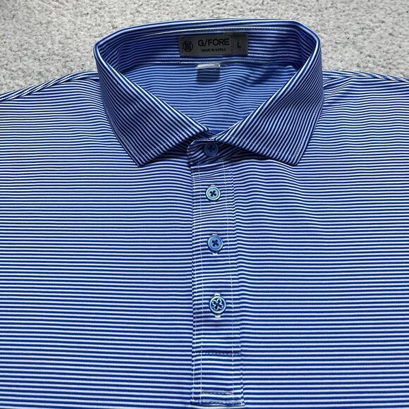 G Fore Polo Shirt Mens Large Blue Stripe Performance Stretch Golf Button - Picture 1 of 12